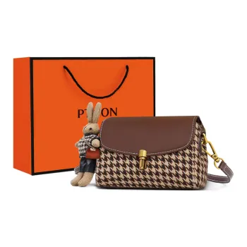 PT'SON Fabric Small Square Bag Shoulder Bag Crossbody Bag Regular Women's Houndstooth Coffee
