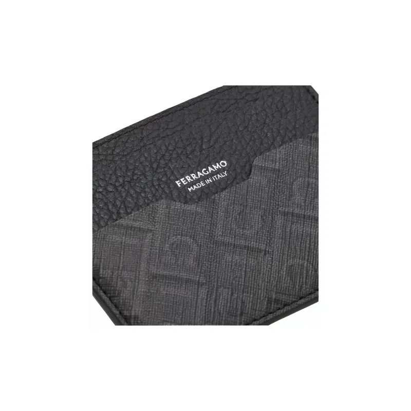 FERRAGAMO Cow Leather Card Holder Men's _Nsec Black & Gray-3