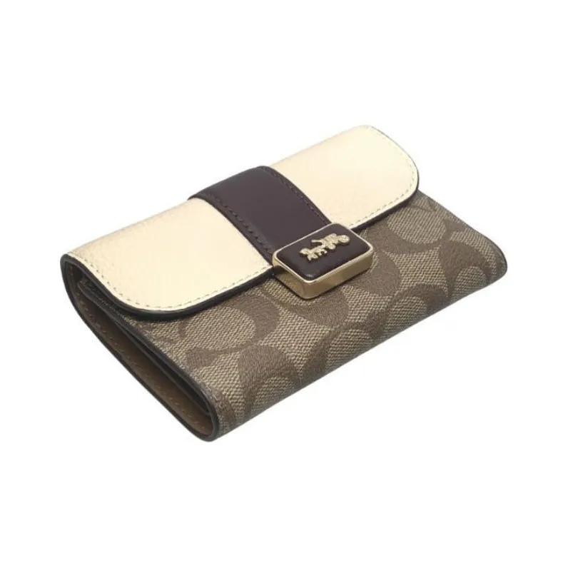 COACH Grace Canvas With Leather Clutches Wallets Mini Women's Light Khaki & Chalk-3
