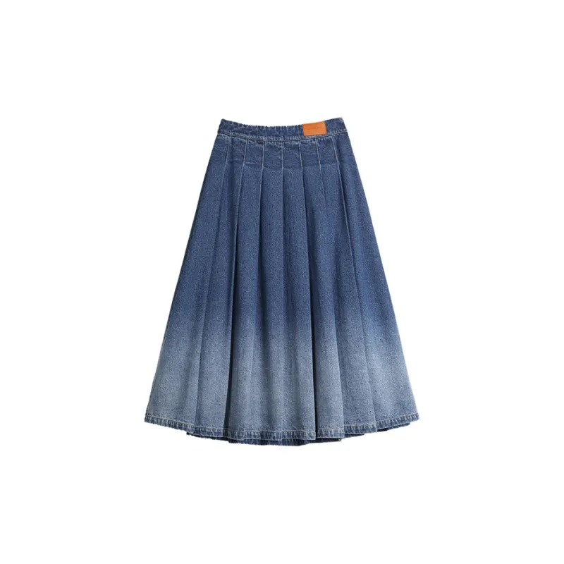ELLE Casual Long Skirts Women's Denim Blue-1