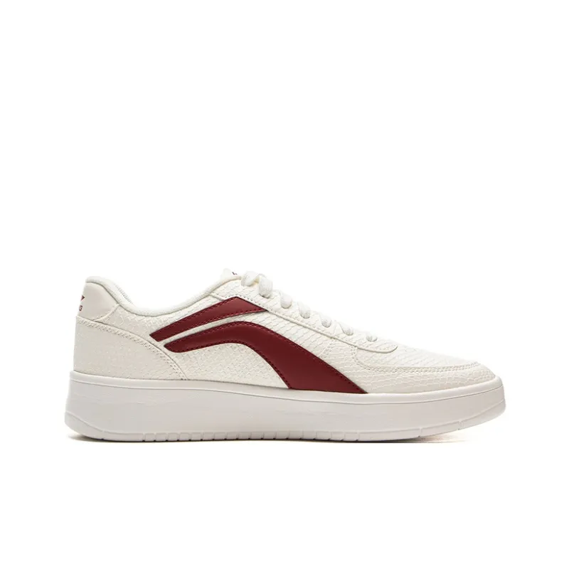 LiNing Non-slip Wear-resistant Shock Absorption Low-Top Casual Shoes Men's White Red-1