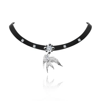 KEYS VIA Copper Alloy Synthetic Cubic Zirconia PU Leather Necklace Collarbone Chain Neck Link Women's