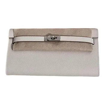 HERMES Kelly To Go Mysore Goat Skin Wallets Clutches Shoulder Bag Crossbody Bag Women's Milkshake White