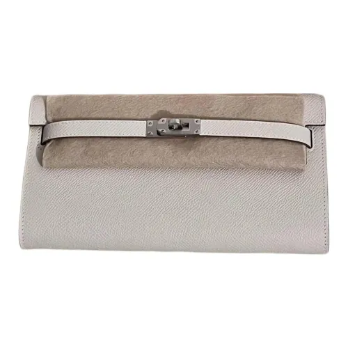 HERMES Kelly To Go Mysore Goat Skin Wallets Clutches Shoulder Bag Crossbody Bag Women's Milkshake White