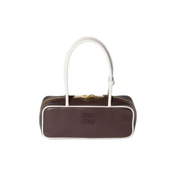 MIU MIU Beau Leather Handbag Women's Briarwood With White Accents