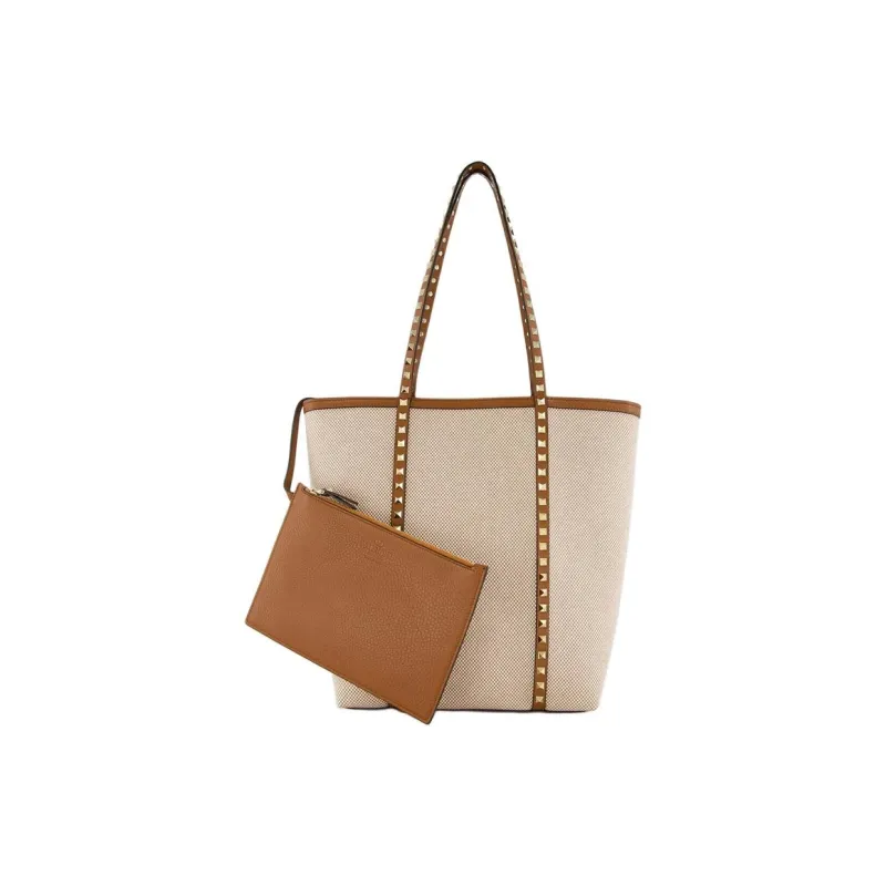 Valentino Cotton Canvas Shoulder Bag Women's Natural-1