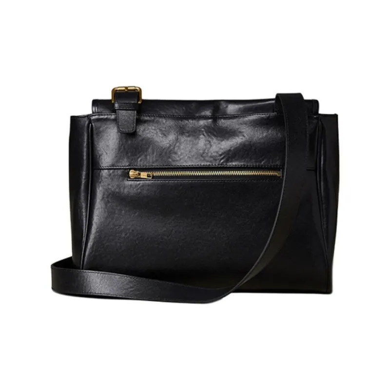 KAISER Top Grain Vegetable Tanned Cow Leather Shoulder Bag Women's Chocolate/Black-6
