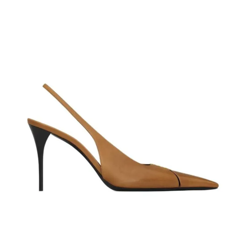 SAINT LAURENT Babylone Slim Heel High Heels 9cm Women's Brown-1