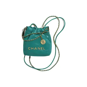 CHANEL 22Bag Shiny Calfskin Bucket Bags Shoulder Bag Crossbody Bag Mini Women's Peacock Green