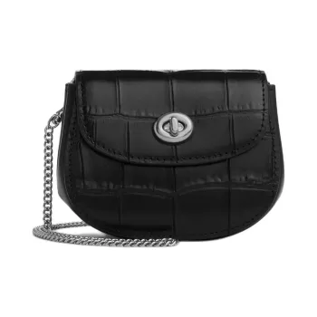 COACH Turnlock Leather Shoulder Bag Mini Women's Silver & Black