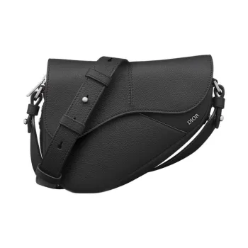 DIOR Saddle Calfskin Saddle Bag Crossbody Shoulder Bag Mini Women's Black