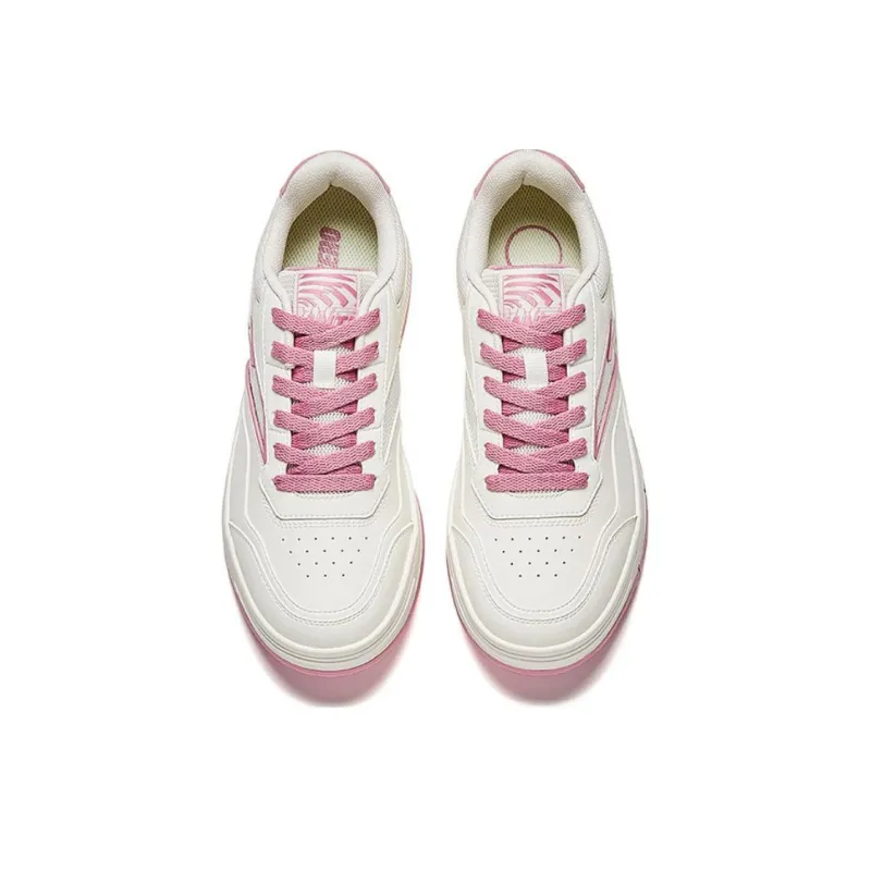 Anta BaiChuan Slip Resistant Lightweight Height Increasing Low Top Skateboard Shoes Women's White Pink-2