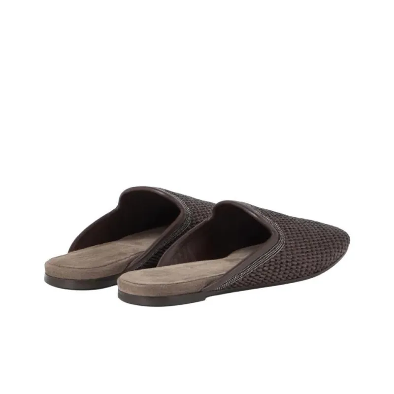 Brunello Cucinelli Monili embellished Raffia Slippers Women's-3