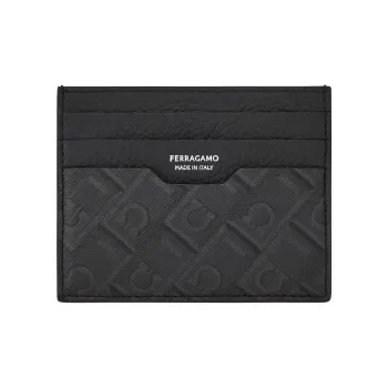 FERRAGAMO Cow Leather Card Holder Men's _Nsec Black & Gray