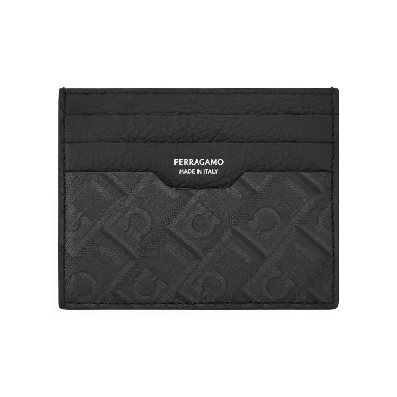 FERRAGAMO Cow Leather Card Holder Men's _Nsec Black & Gray-0