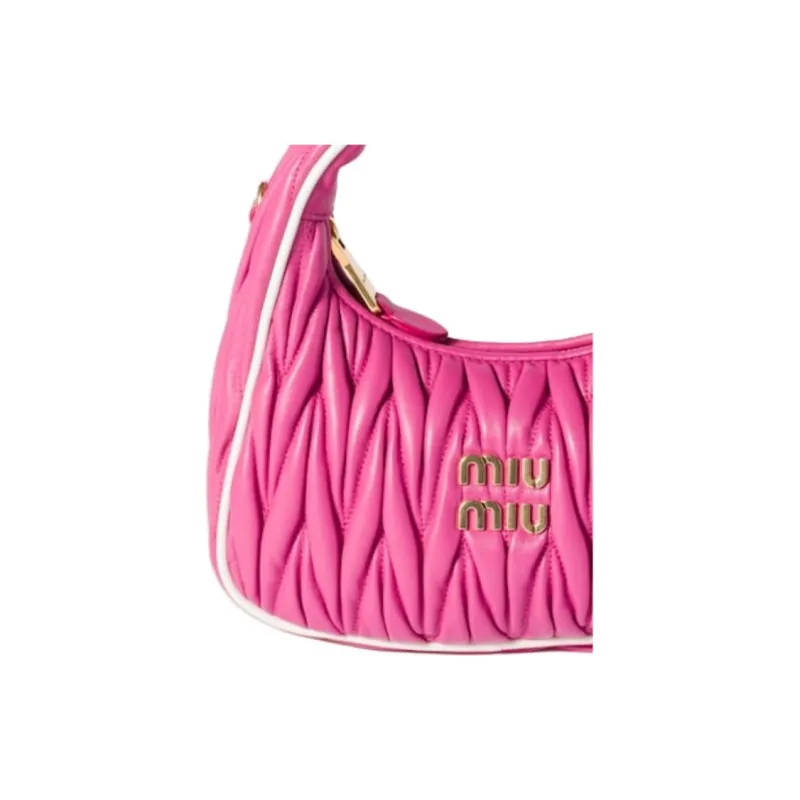 MIU MIU Wander Series Nappa Leather Shoulder Bag, Crossbody Bag, Handbag Women's Cherry Red & White-5