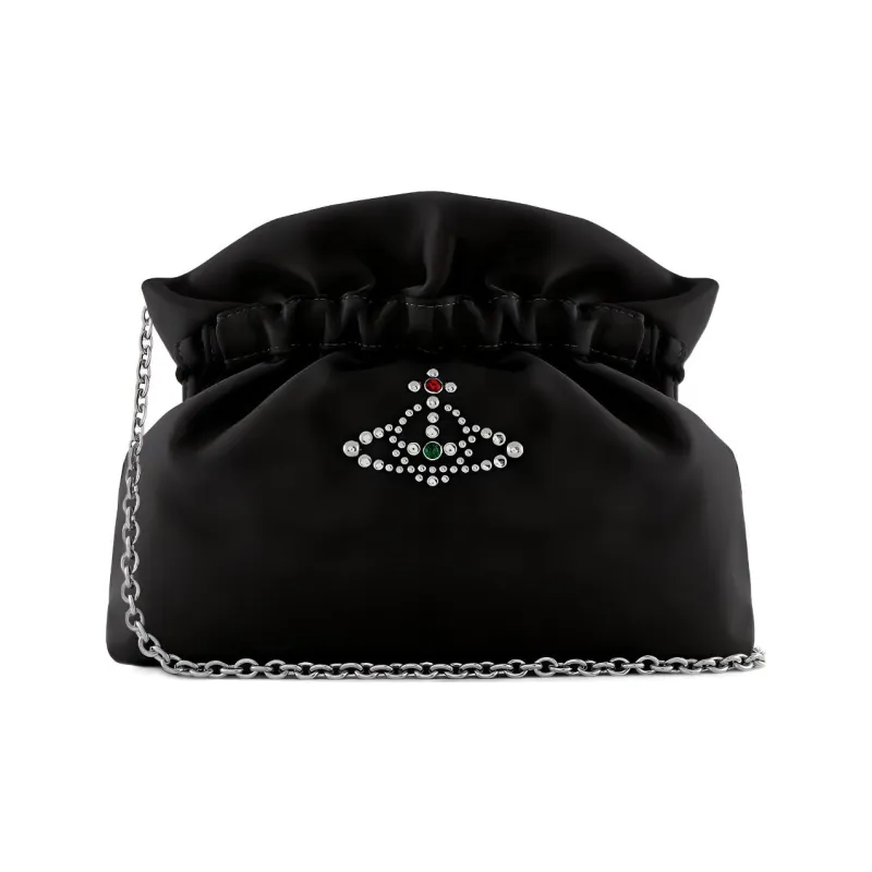 Vivienne Westwood Leather One Shoulder Crossbody Clutches Small Size Women's Black-1