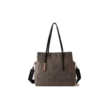 BORBONESE Fabric Tote Bag, Shopping Bag, Shoulder Bag Large Size Women's Natural & Black
