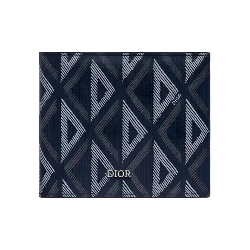 DIOR Canvas With Smooth Calfskin Card Holder Wallet Men's Marine Blue