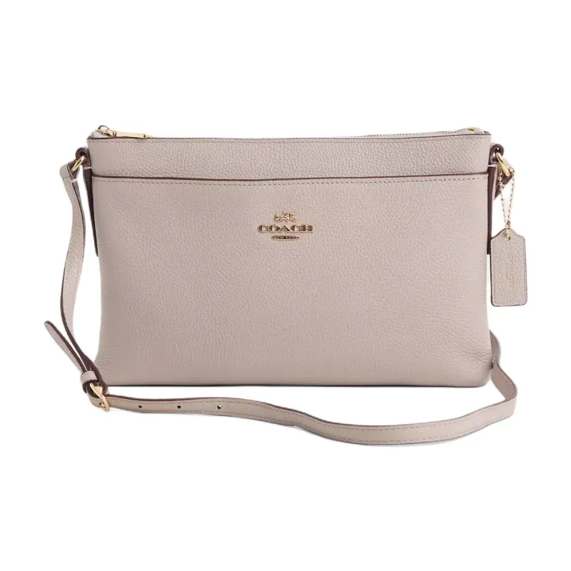 COACH Leather Crossbody Bag Shoulder Bag Medium Size Women's Light Gold & Grey Birch-0