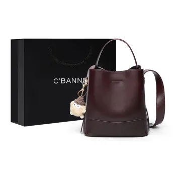C°BANNER Cow Leather Handbag, Shoulder Bag, Crossbody Bag, Bucket Bag Regular Women's Wine Coffee