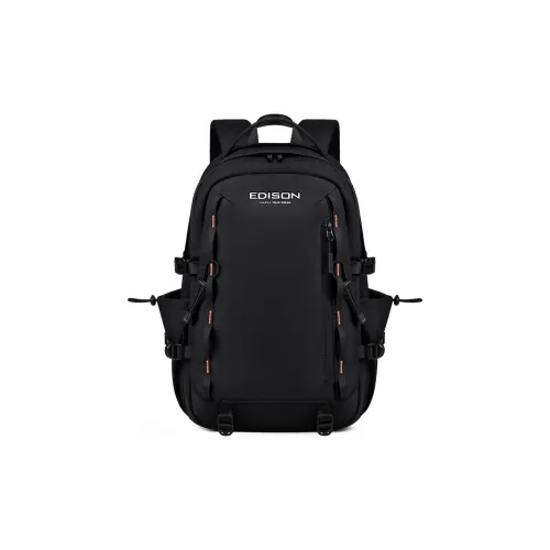 EDISON Outing, School, Nylon Backpack Unisex Black/Dusty Pink/Light Purple/Silver Gray/Royal Blue
