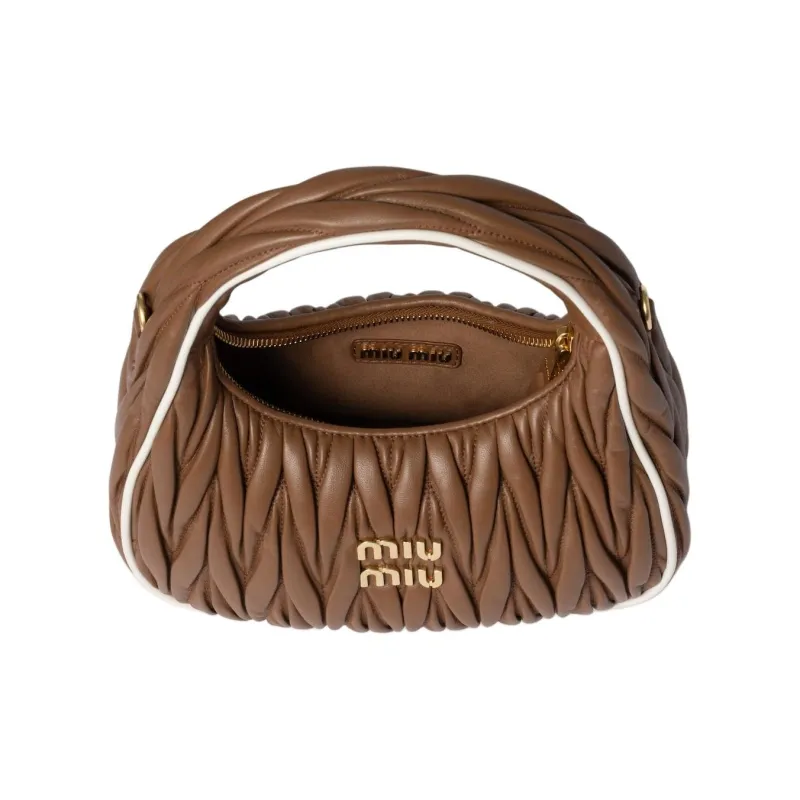 MIU MIU Wander Series Nappa Leather Shoulder Bag, Crossbody Bag, Handbag Women's Cognac & White-3