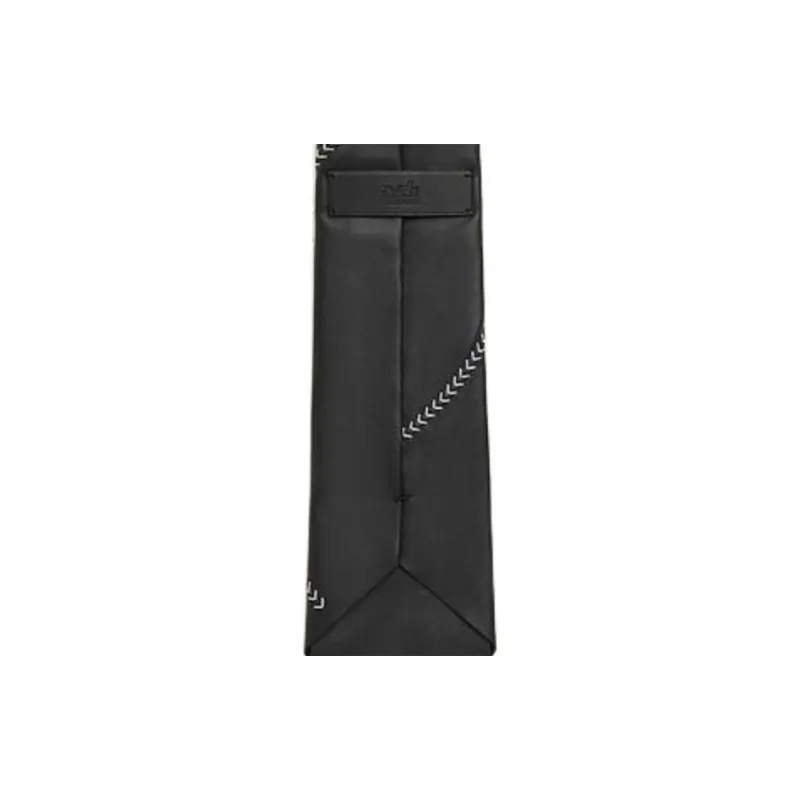 HERMES Wool Leather Ties Men's Black-2