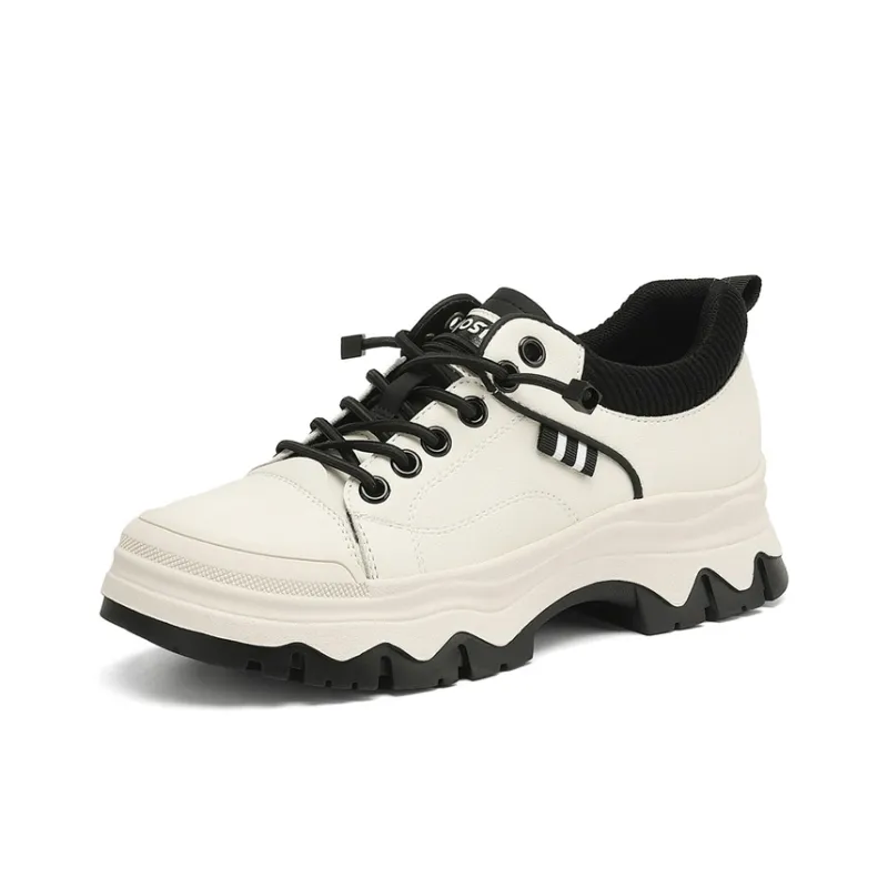 JOSINY Lace-Up British Style Sports Versatile Panda Shoes Minimalist Style Casual Shoes Women's Beige Black-1