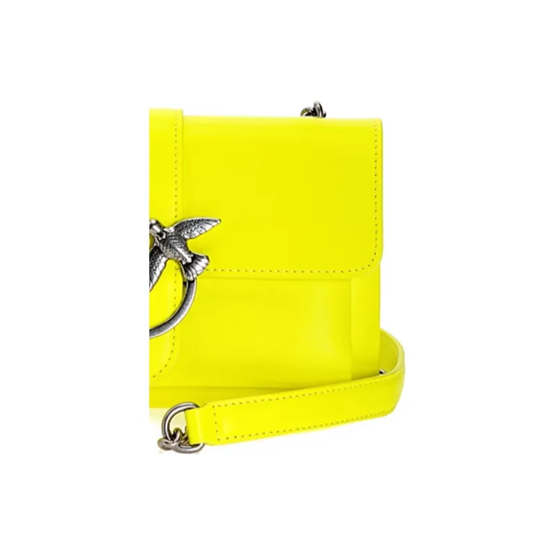 PINKO Cow Leather Shoulder Bag Women's Bright Yellow-2