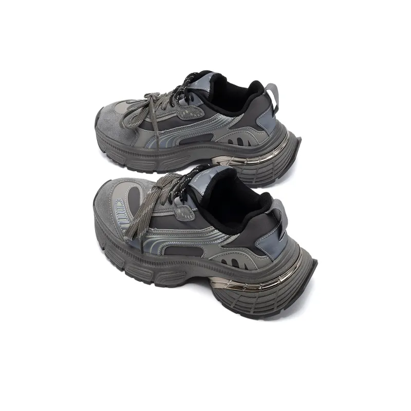 EXULL Q Abrasion Resistant Height Increasing Low Top Chunky Sneakers Women's Gray-4