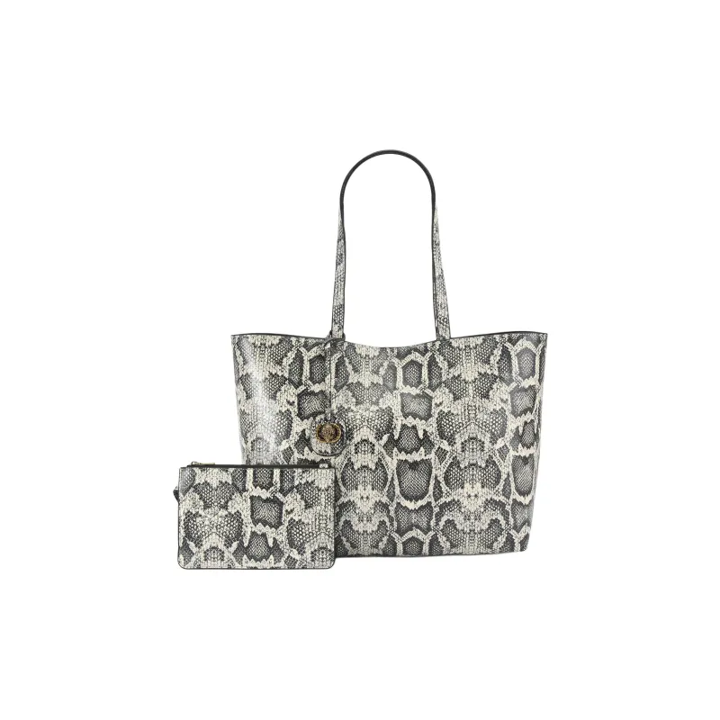 Kurt Geiger London Snakeskin Print Leather Tote Bag, Shopping Bag, Handbag, Shoulder Bag Women's Bone Gray-0