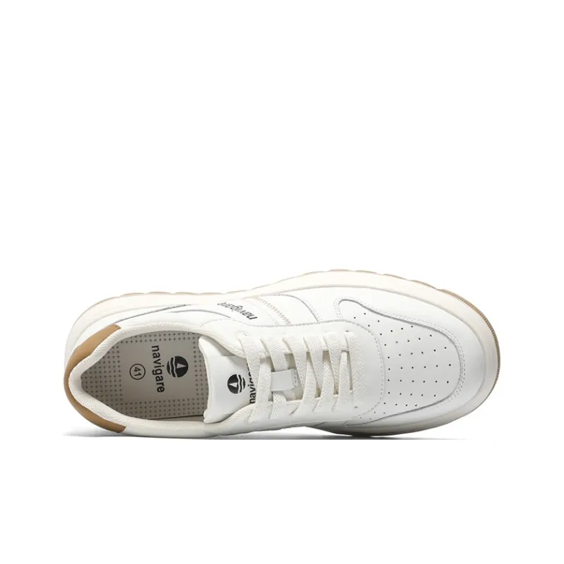 NAVIGARE Small Sailboats Lightweight Height Increasing Low-Top Casual Shoes Men's White Apricot-3