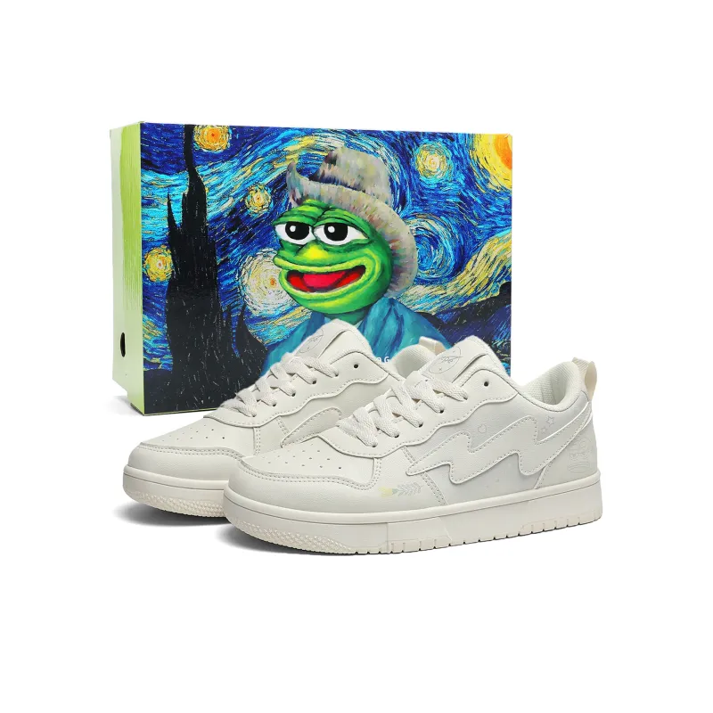 Pepe The Frog Skateboard Shoes Unisex Low Top Black & White/Beige Blue-28