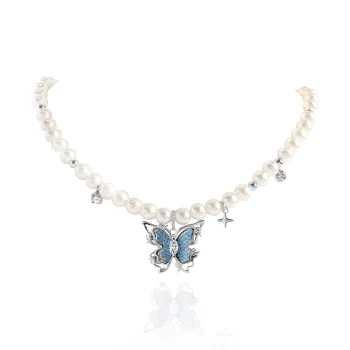KEYS VIA Copper Alloy Synthetic Cubic Zirconia Fabric Faux Pearl Necklaces Women's