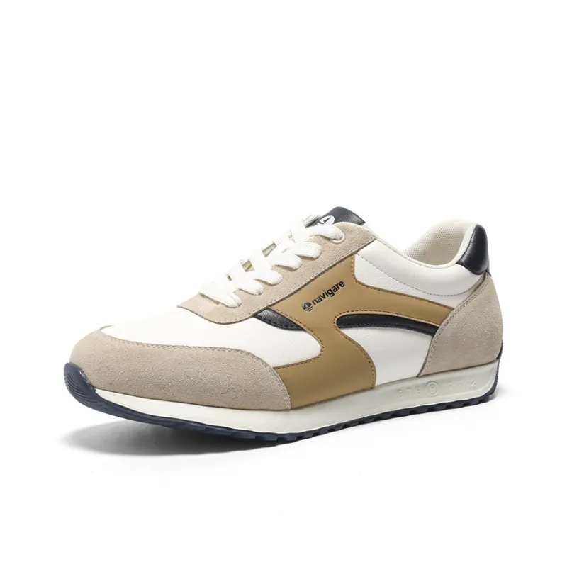 NAVIGARE Small Sailboats Lightweight Height Increasing Low-Top Casual Shoes Men's White/Camel/Blue-1