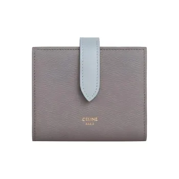 CELINE Grained Cow Leather Decorative Ribbon Wallet Small Size Women's Egg Stone Gray/Mineral Stone Color