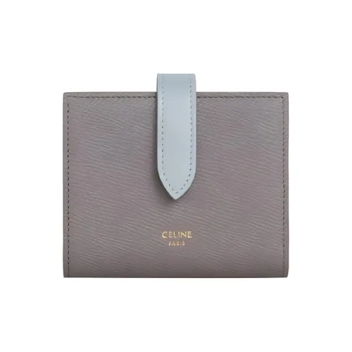 CELINE Grained Cow Leather Decorative Ribbon Wallet Small Size Women's Egg Stone Gray/Mineral Stone Color