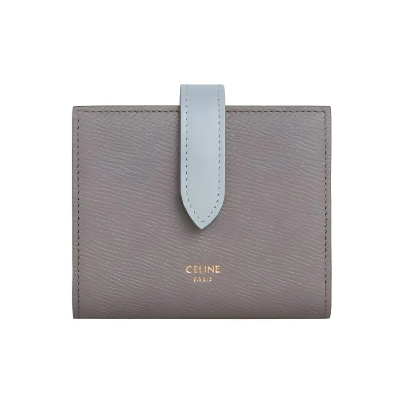 CELINE Grained Cow Leather Decorative Ribbon Wallet Small Size Women's Egg Stone Gray/Mineral Stone Color-0