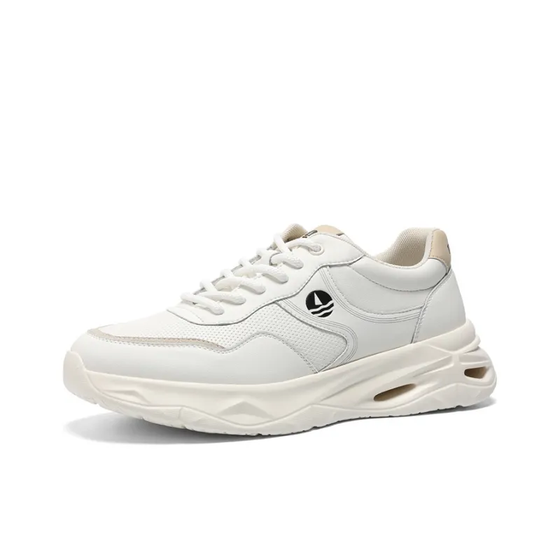NAVIGARE Small Sailboats Lightweight Height Increasing Low-Top Casual Shoes Men's White Apricot-1