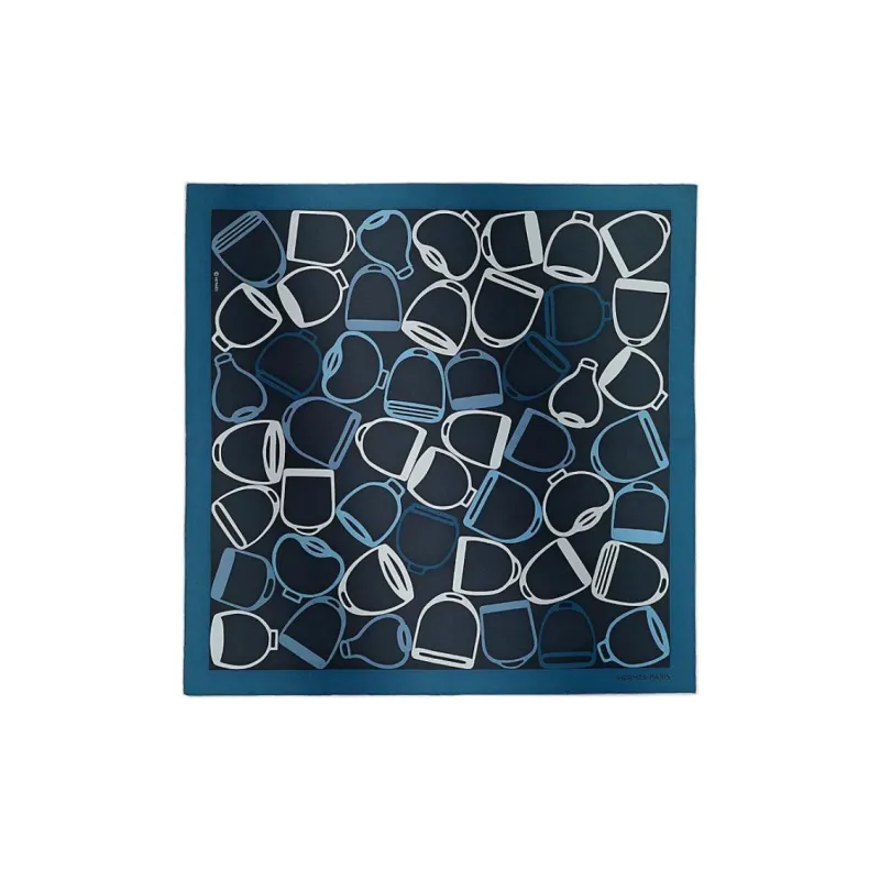 HERMES Silk Silk Scarves Men's Ocean Blue-0