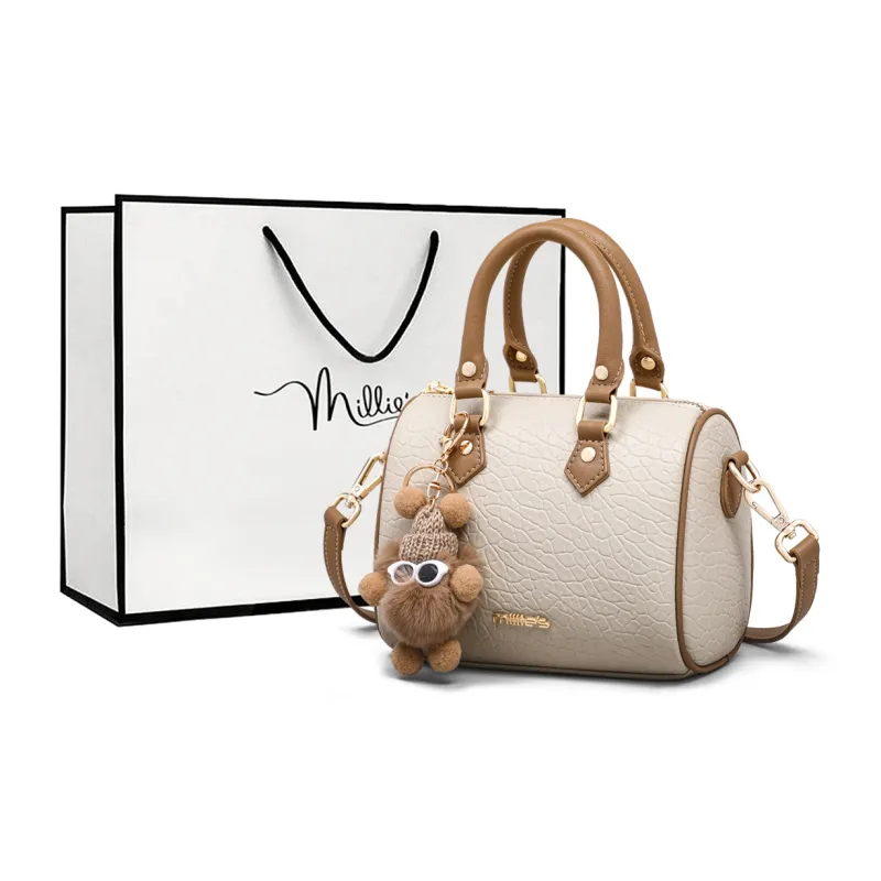 MILLIE'S Cow Leather Handbag, Shoulder Bag, Crossbody Bag Regular Women's Ecru & Apricot-0