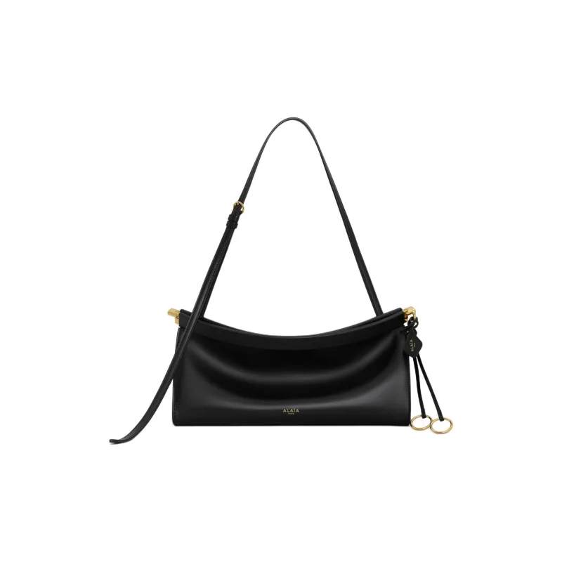 Alaia Calfskin Shoulder Bag Medium Size Women's Black-0
