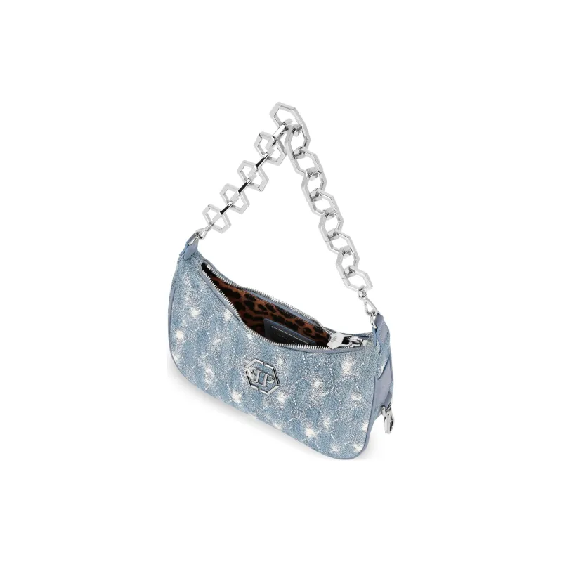 PHILIPP PLEIN Monogram Distressed Denim Shoulder Bag-3