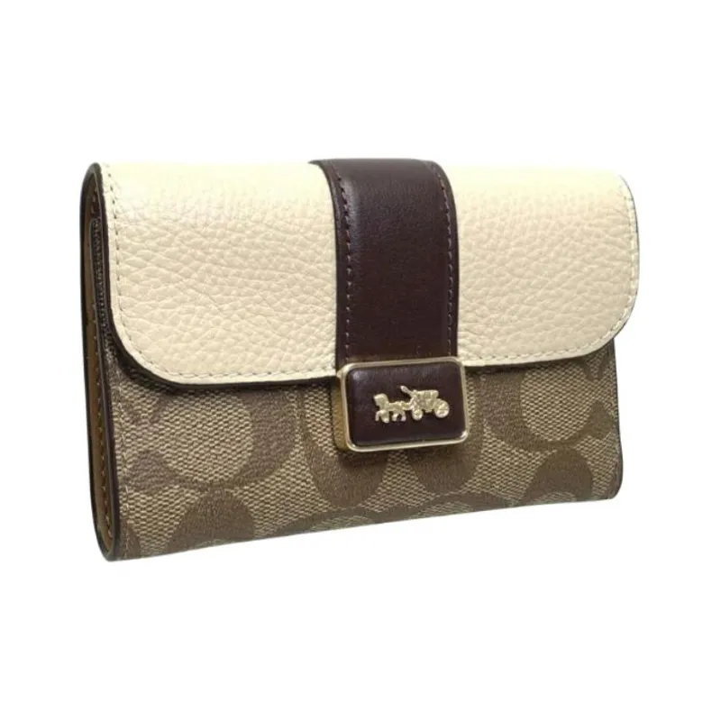 COACH Grace Canvas With Leather Clutches Wallets Mini Women's Light Khaki & Chalk-1