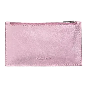 COACH Card Case Gloves Made Of Tanned Leather Card Holder Mini Women's Metallic Blush Pink