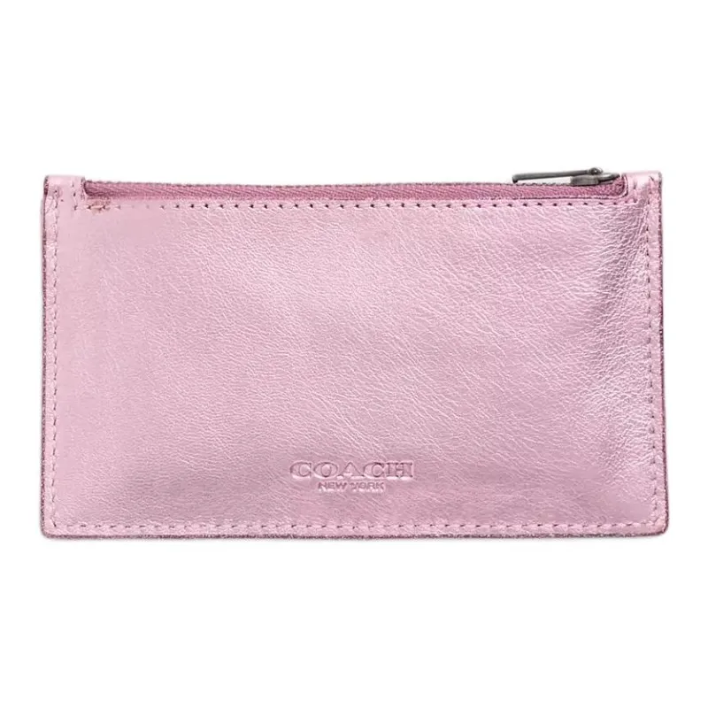COACH Card Case Gloves Made Of Tanned Leather Card Holder Mini Women's Metallic Blush Pink-0