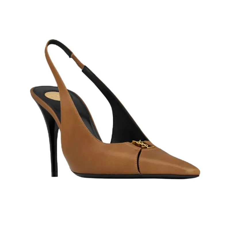 SAINT LAURENT Babylone Slim Heel High Heels 9cm Women's Brown-2