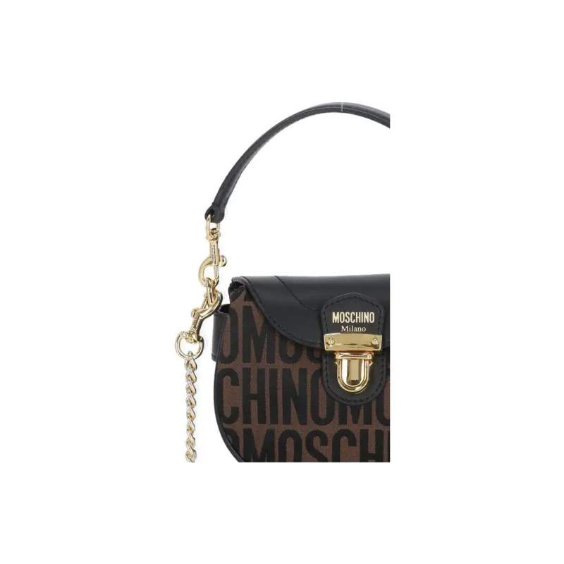 MOSCHINO Cotton With Leather Crossbody One Shoulder Handbags Women's Brown-3