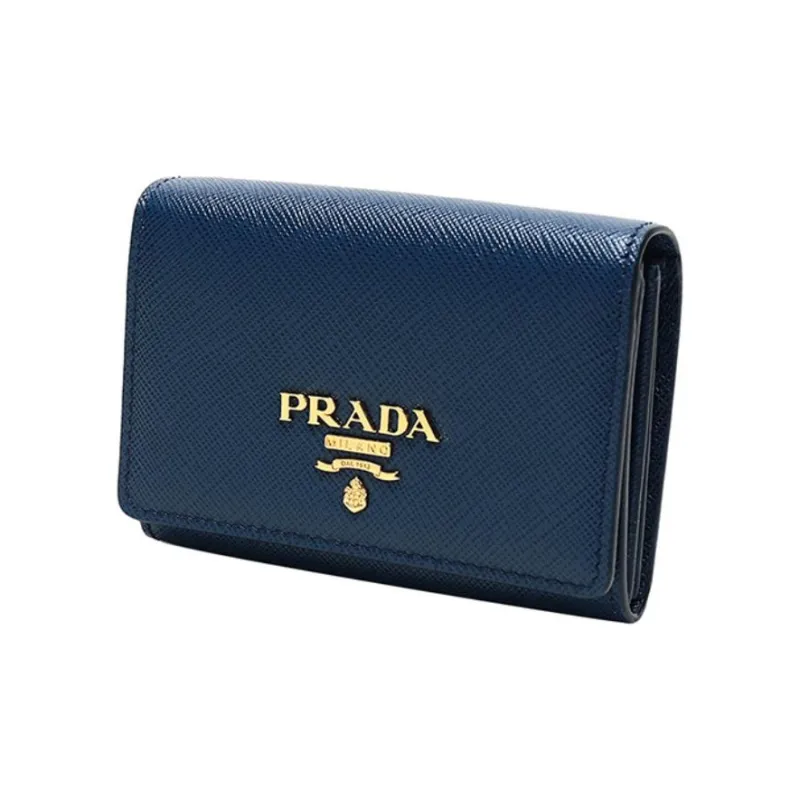 PRADA Leather Card Holder Unisex Blue-2